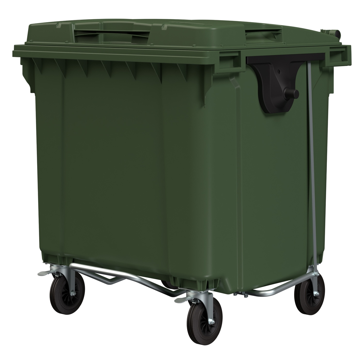 Мусорный контейнер 1100 л iPlast зелёный 4-колёсный с зелёной крышкой и педалью открывания Мусорный контейнер 1100 л iPlast зелёный 4-колёсный с зелёной крышкой и педалью открывания