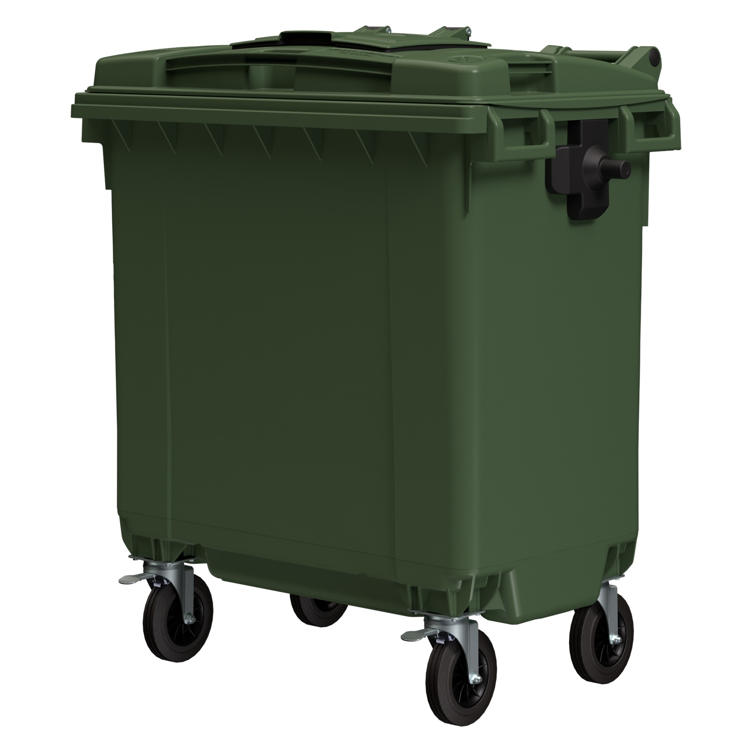 Мусорный контейнер 770 л iPlast зелёный 4-колёсный с зелёной крышкой и мини-крышкой