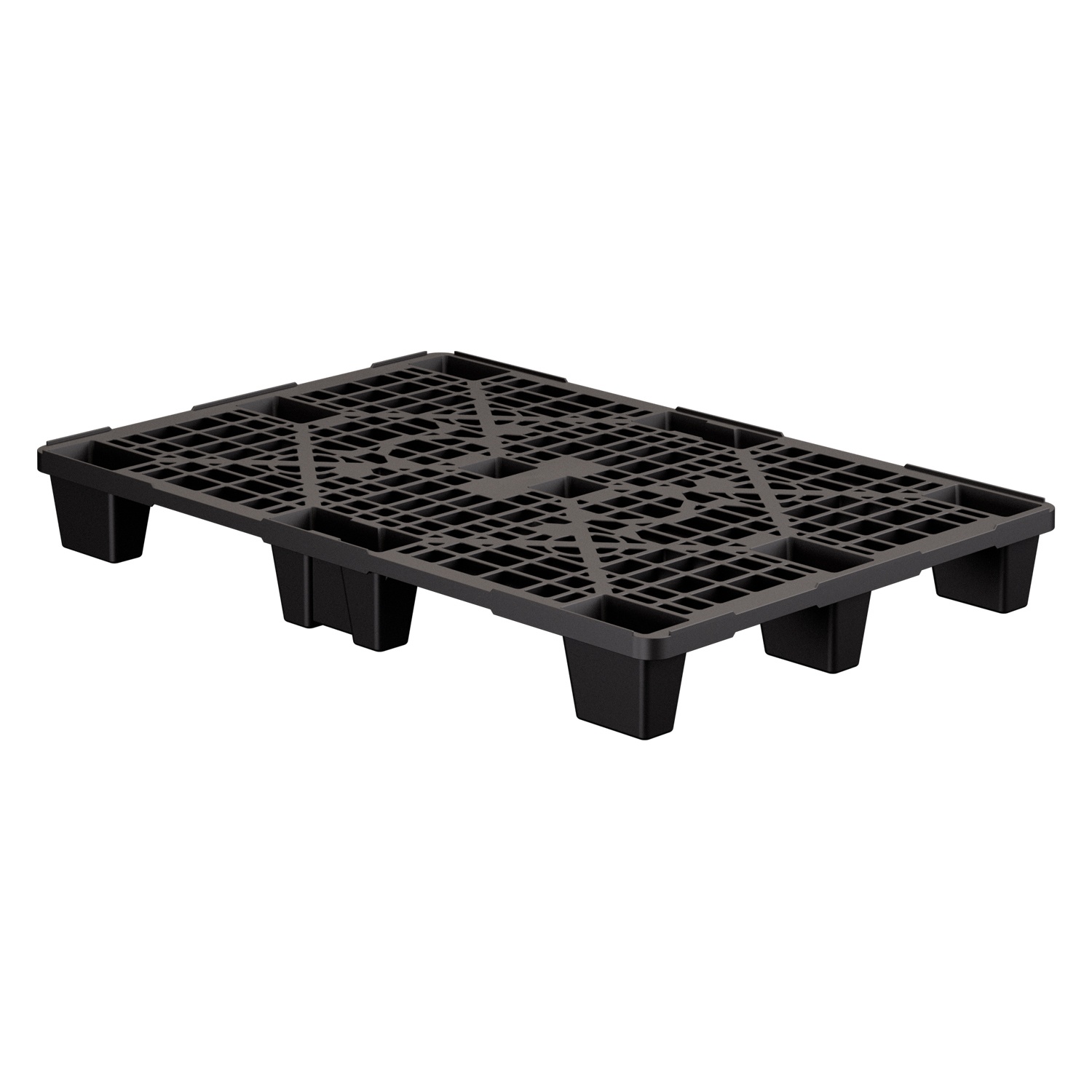 Пластиковый паллет 1200x800x140 мм iPlast чёрный ЭКО перфорированный на ножках с бортиком