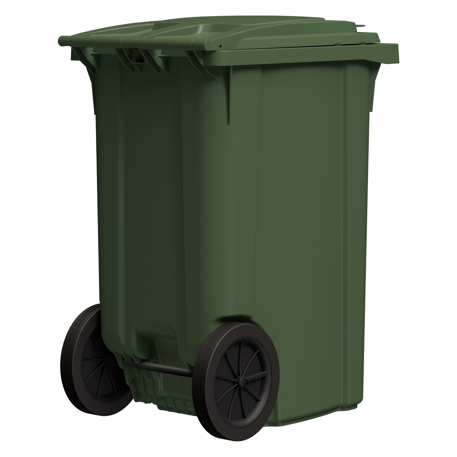 Мусорный контейнер 360 л iPlast зелёный 2-колёсный (д. 300 мм) с зелёной крышкой