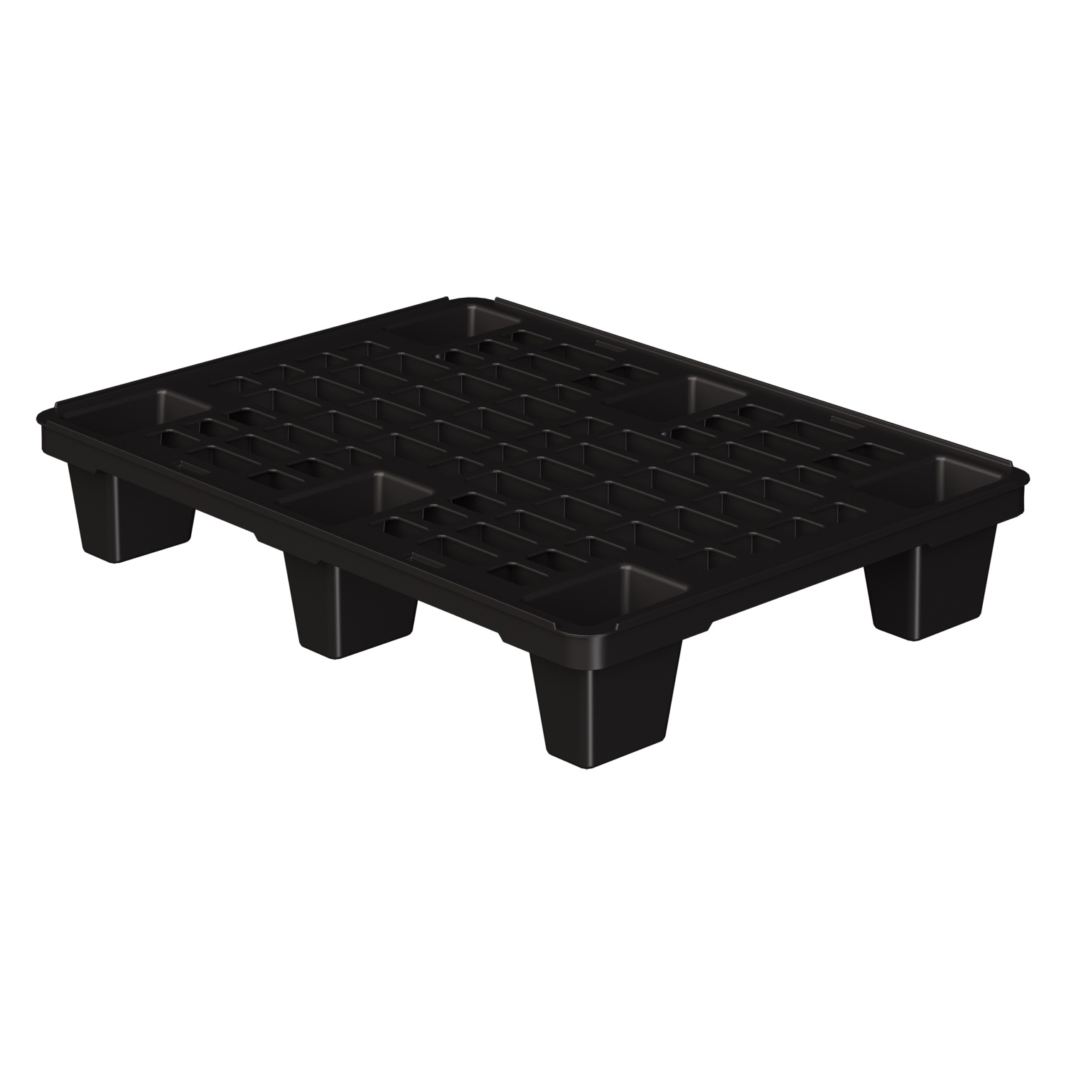 Пластиковый паллет 800x600x135 мм iPlast чёрный ЭКО перфорированный на ножках с бортиком