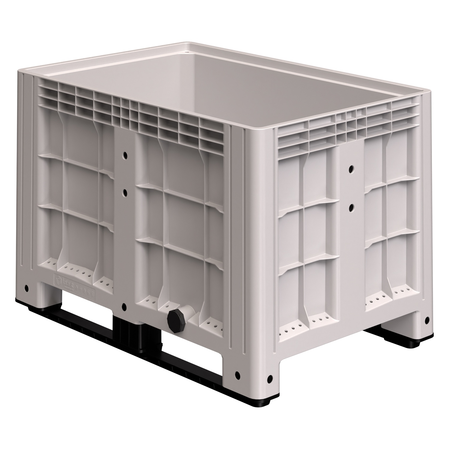 Большой контейнер 1200х800х800 мм iPlast iBOX светло-серый со сплош. стенками, дном на полозьях с пробкой 2 дюйма