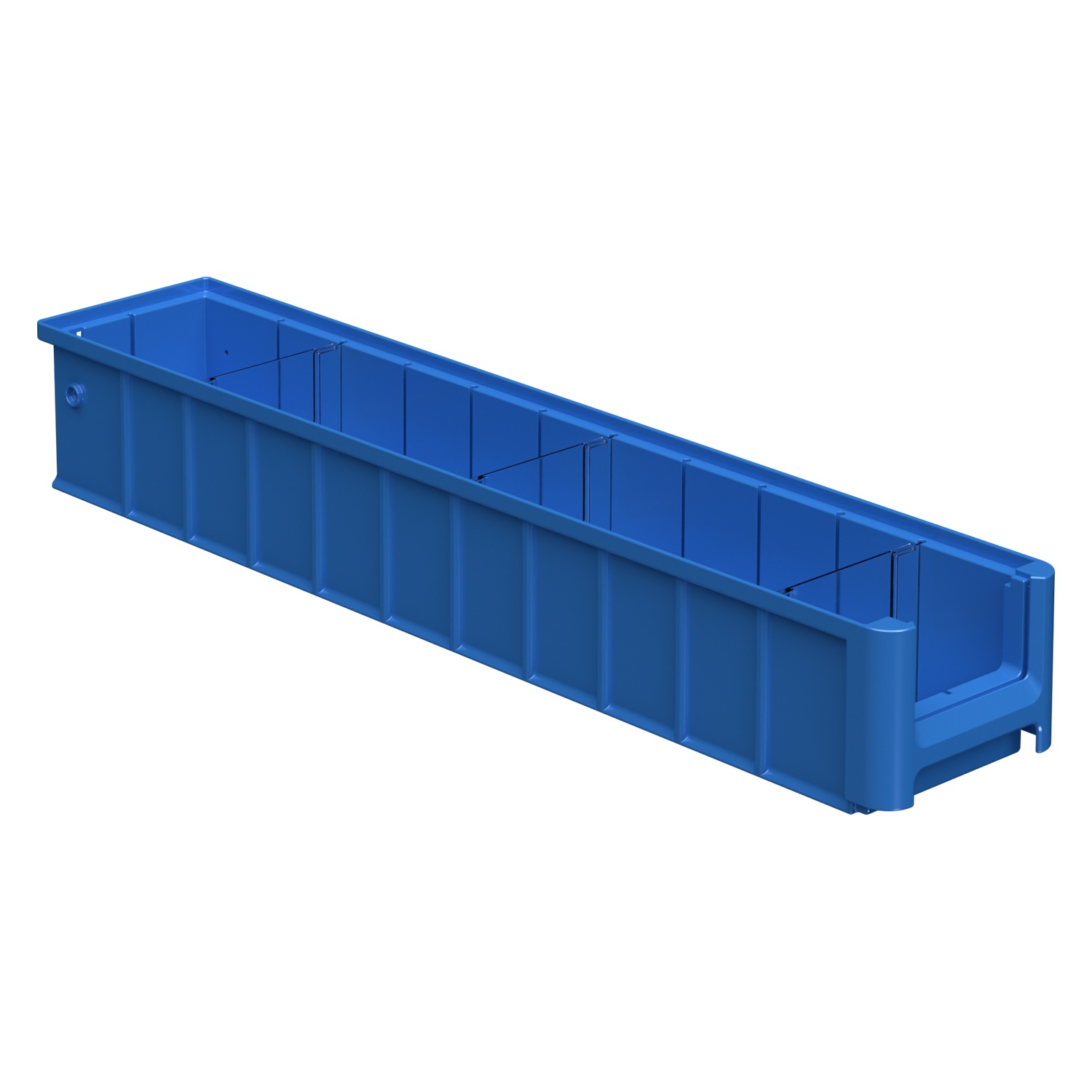 Полочный контейнер SK-6109 600х117х90 мм iPlast голубой с 3 поперечными перегородками и наклейкой 100х70 мм