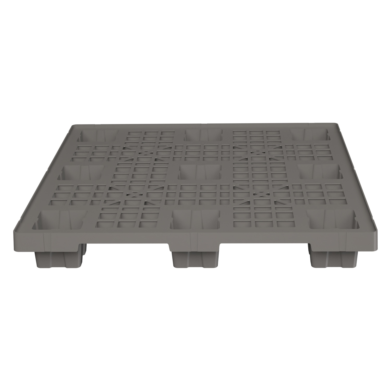 Пластиковый паллет 1100x1100x140 мм iPlast серый перфорированный на ножках с бортиком