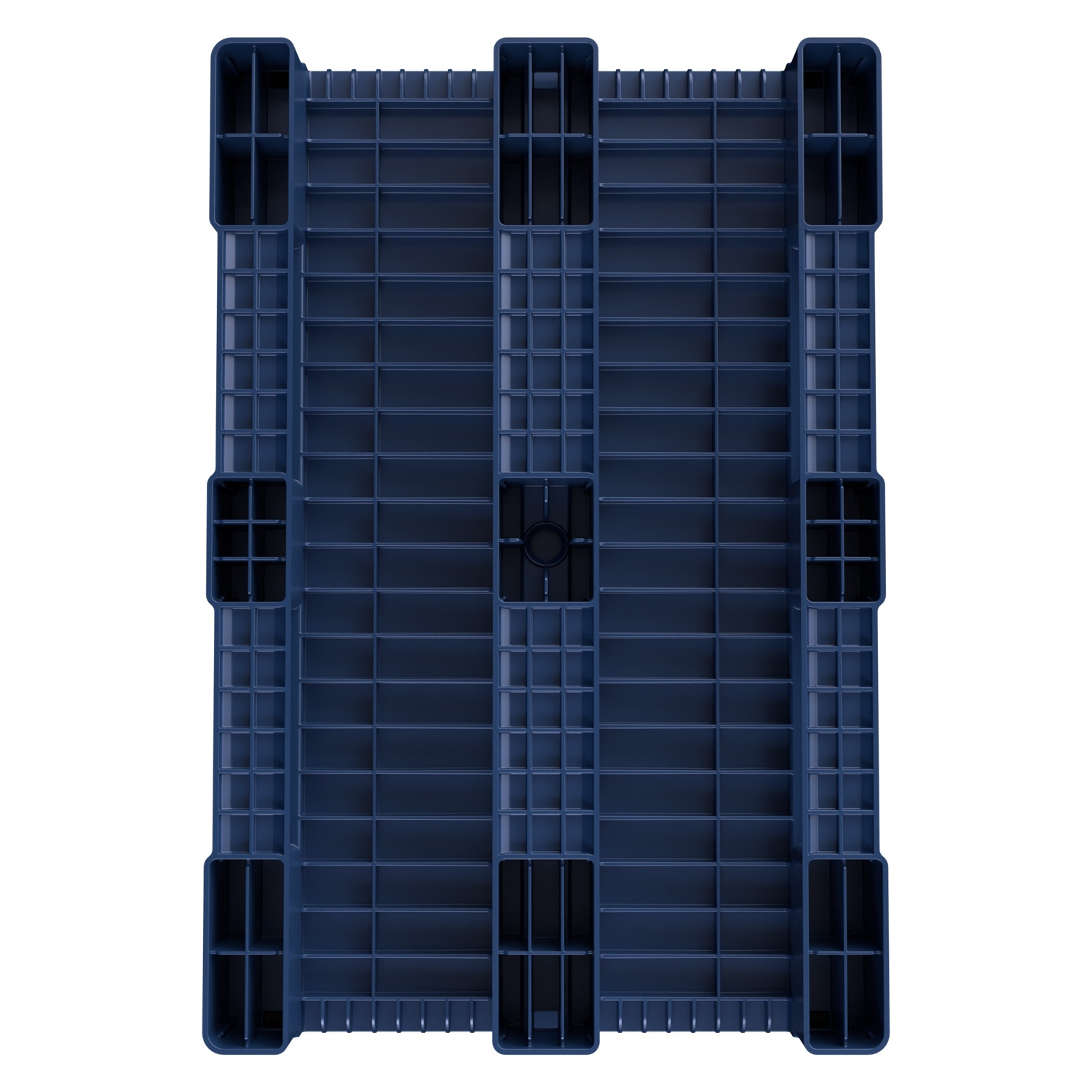 Пластиковый паллет 1200х800х150 мм iPlast синий индиго сплошной на 3 полозьях с борт. и 2 трубами усиления