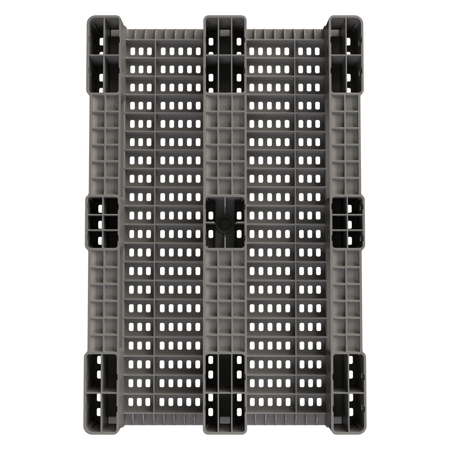 Пластиковый паллет 1200x800x150 мм iPlast серый перфорированный на 3 полозьях без бортика