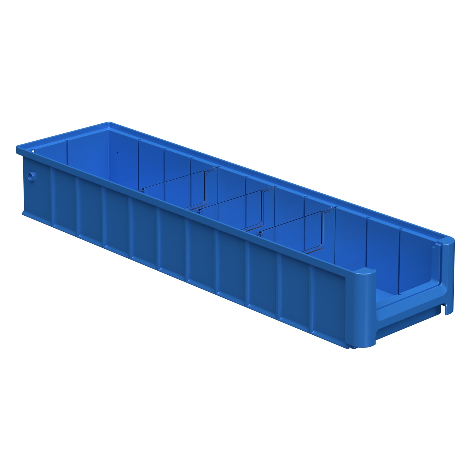 Полочный контейнер SK-61509 600х155х90 мм iPlast голубой с 3 поперечными перегородками и наклейкой 50х70 мм сбоку