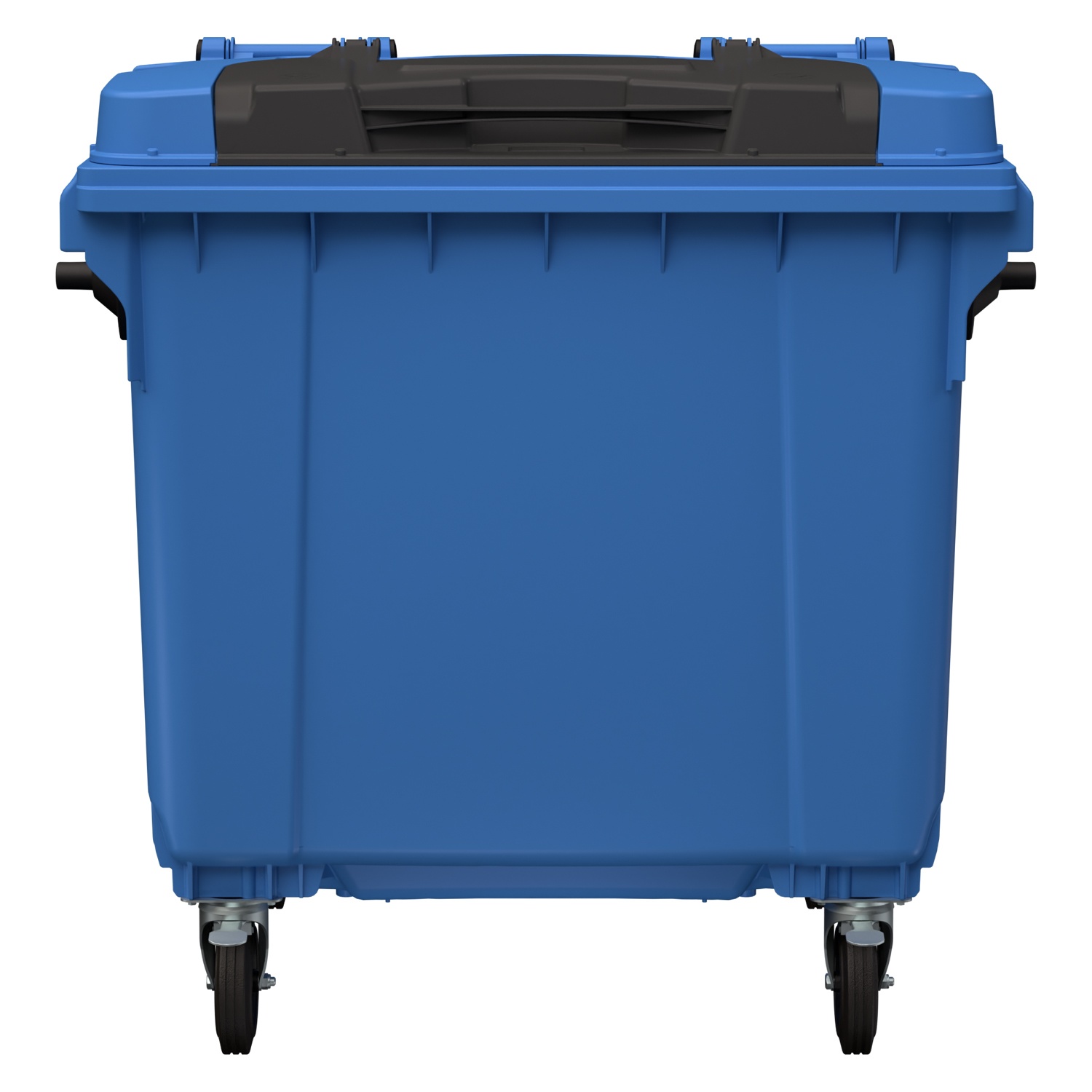 Мусорный контейнер 1100 л iPlast тёмно-голубой 4-колёсный с тёмно-голубой крышкой и тёмно-серой крышкой TwinLid