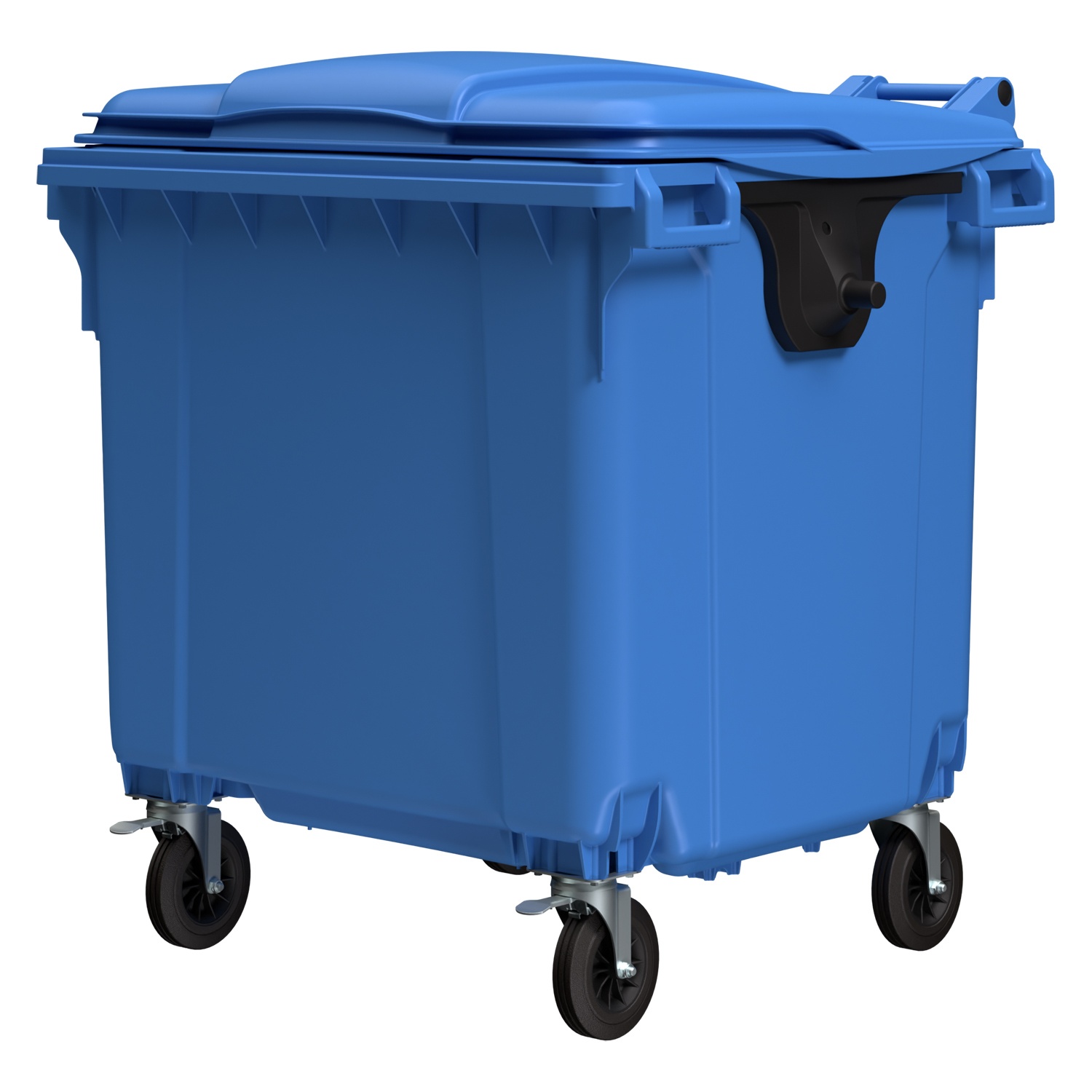 Мусорный контейнер 1100 л iPlast тёмно-голубой 4-колёсный с тёмно-голубой крышкой
