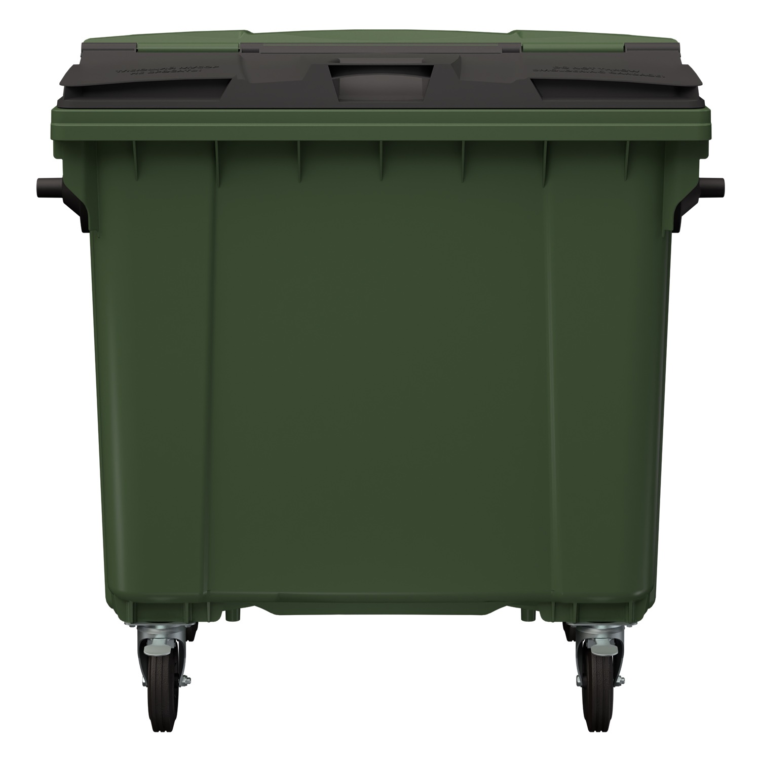 Мусорный контейнер 1100 л iPlast зелёный 4-колёсный с зелёной крышкой и тёмно-серой крышкой SplitLid