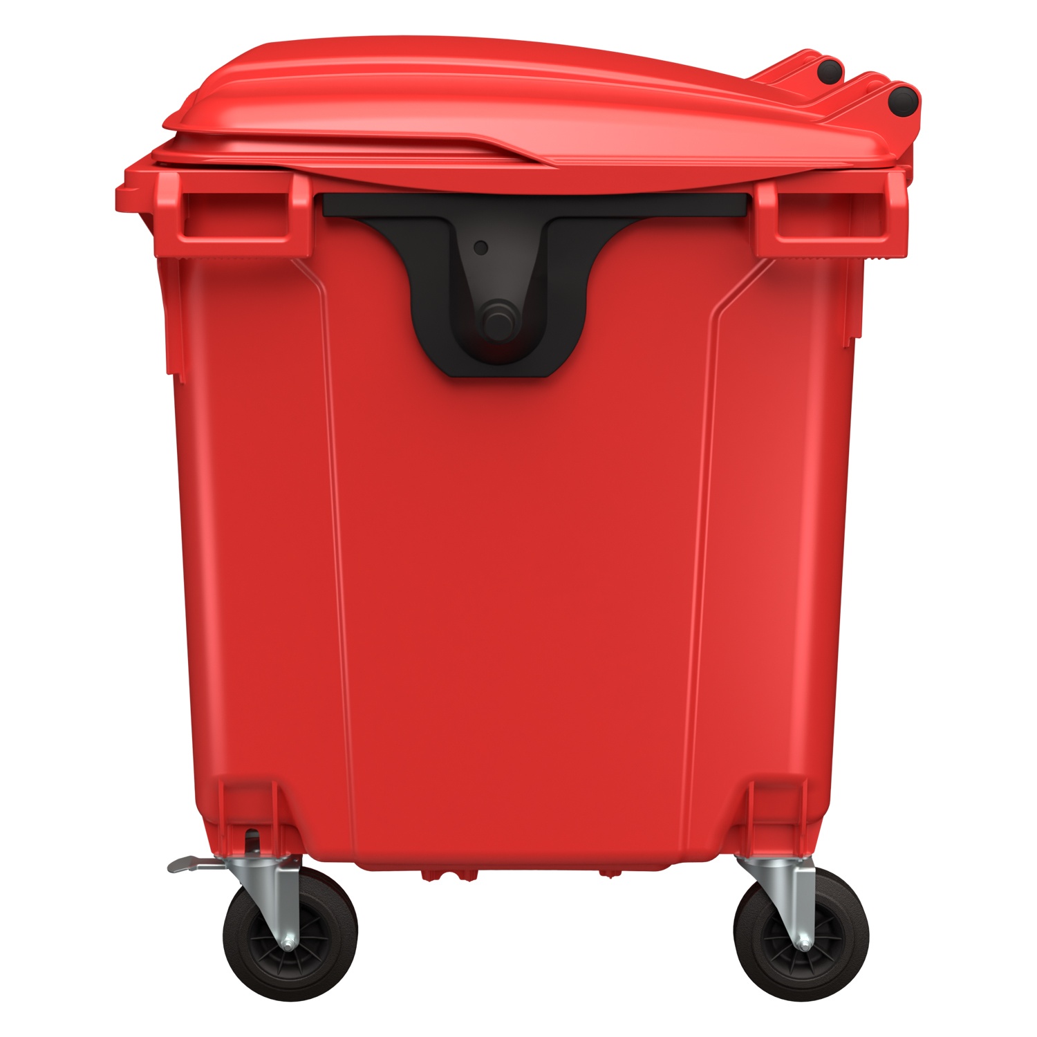 Мусорный контейнер 1100 л iPlast красный 4-колёсный с красной крышкой, без педали