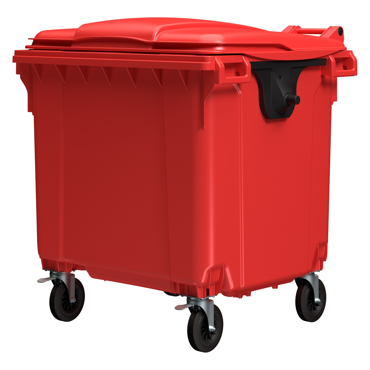Мусорный контейнер 1100 л iPlast красный 4-колёсный с красной крышкой, без педали