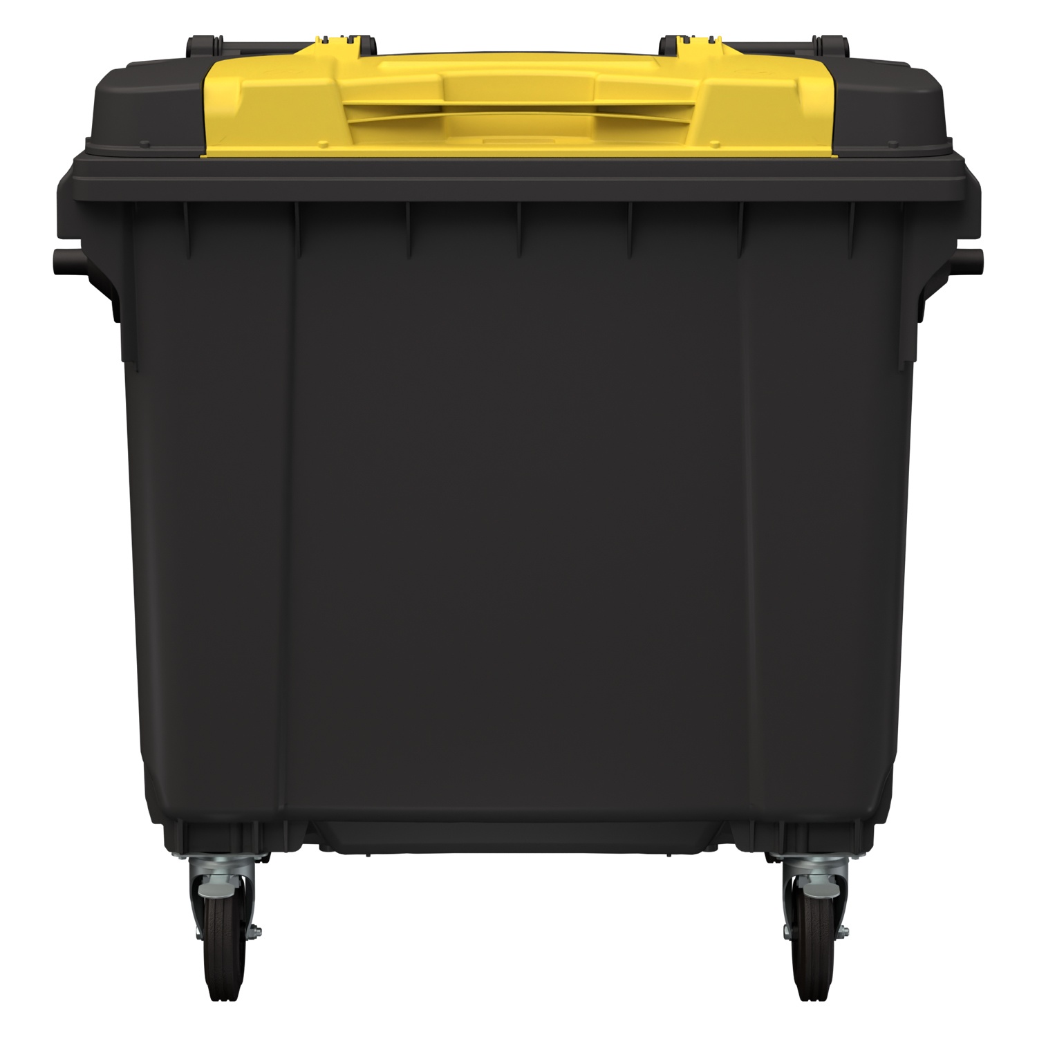 Мусорный контейнер 1100 л iPlast тёмно-серый 4-колёсный с жёлтой крышкой TwinLid