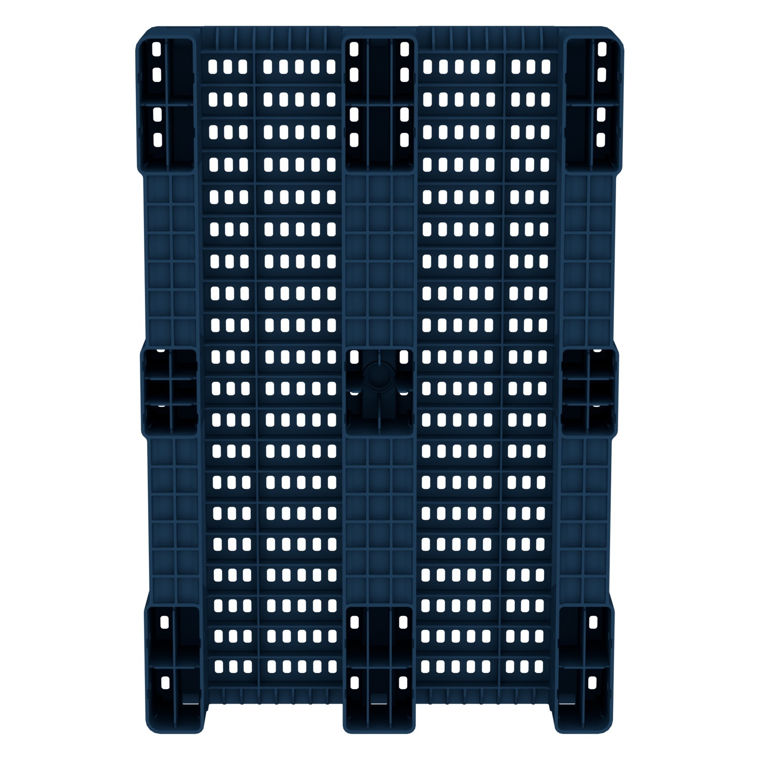 Пластиковый паллет 1200x800x150 мм iPlast синий индиго перфорированный на 3 полозьях с бортиком