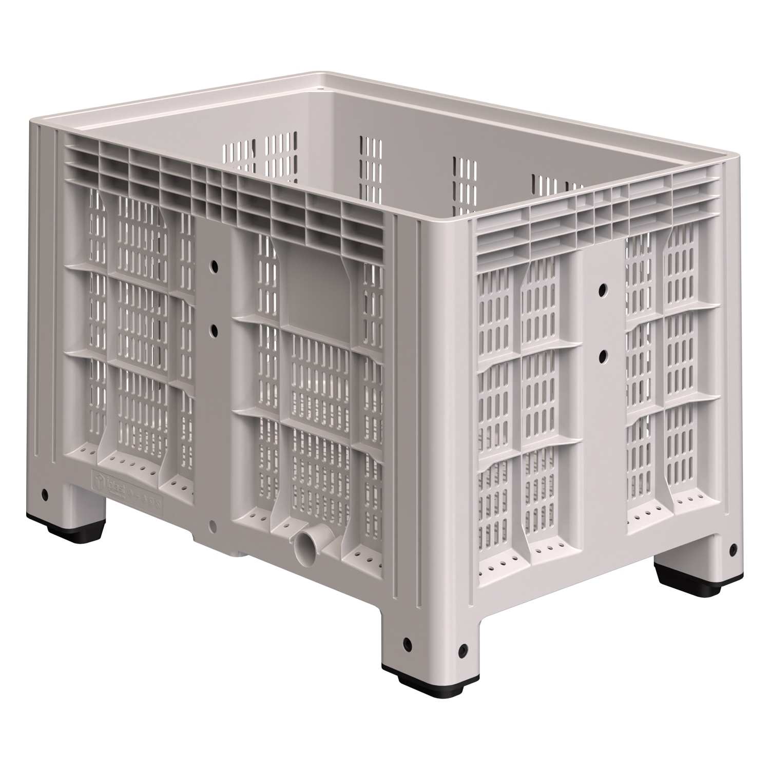 Большой контейнер 1200x800x800 мм iPlast iBOX светло-серый c перфорированными стенками и дном, на ножках