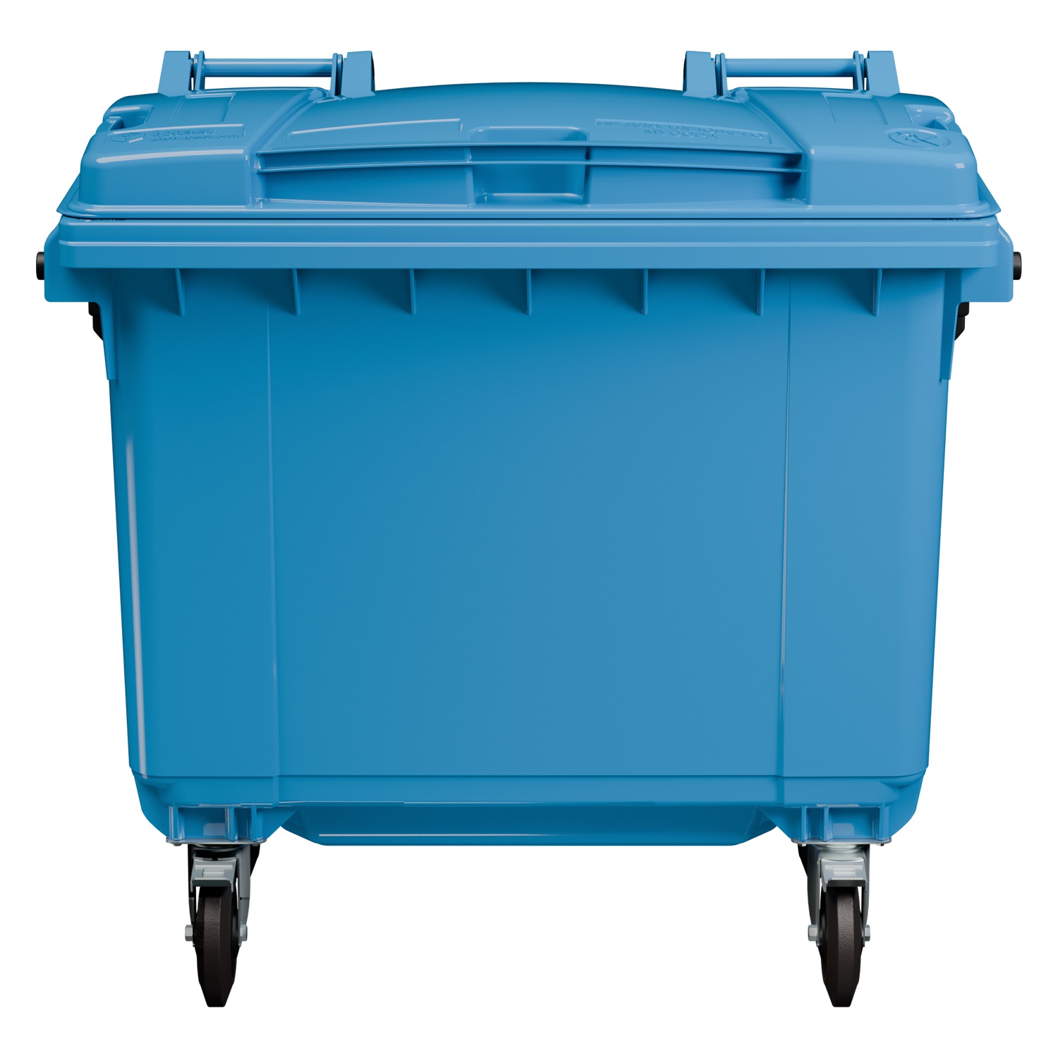 Мусорный контейнер 660 л iPlast тёмно-голубой 4-колёсный с тёмно-голубой крышкой