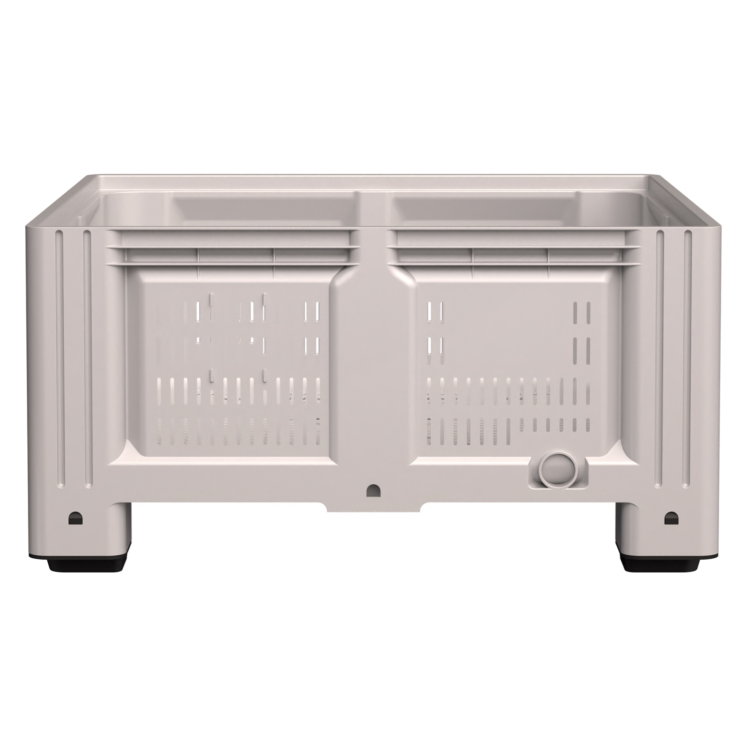Большой контейнер 1130x1130x580 мм iPlast iBOX светло-серый c перфорированными стенками и дном, на ножках