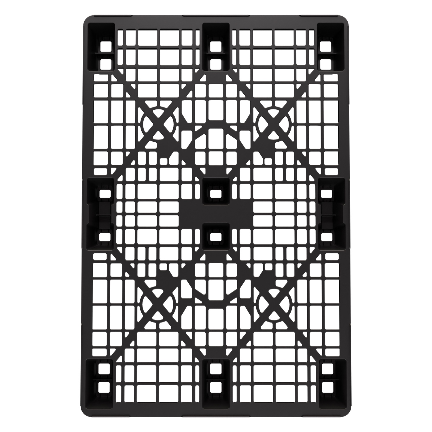 Пластиковый паллет 1200x800x140 мм iPlast чёрный ЭКО перфорированный на ножках с бортиком