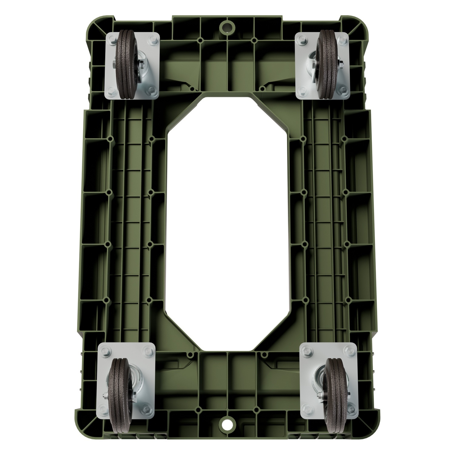 Складская тележка 620x420x185 мм iPlast зелёная 4-колёсная, без тормоза с отверстием