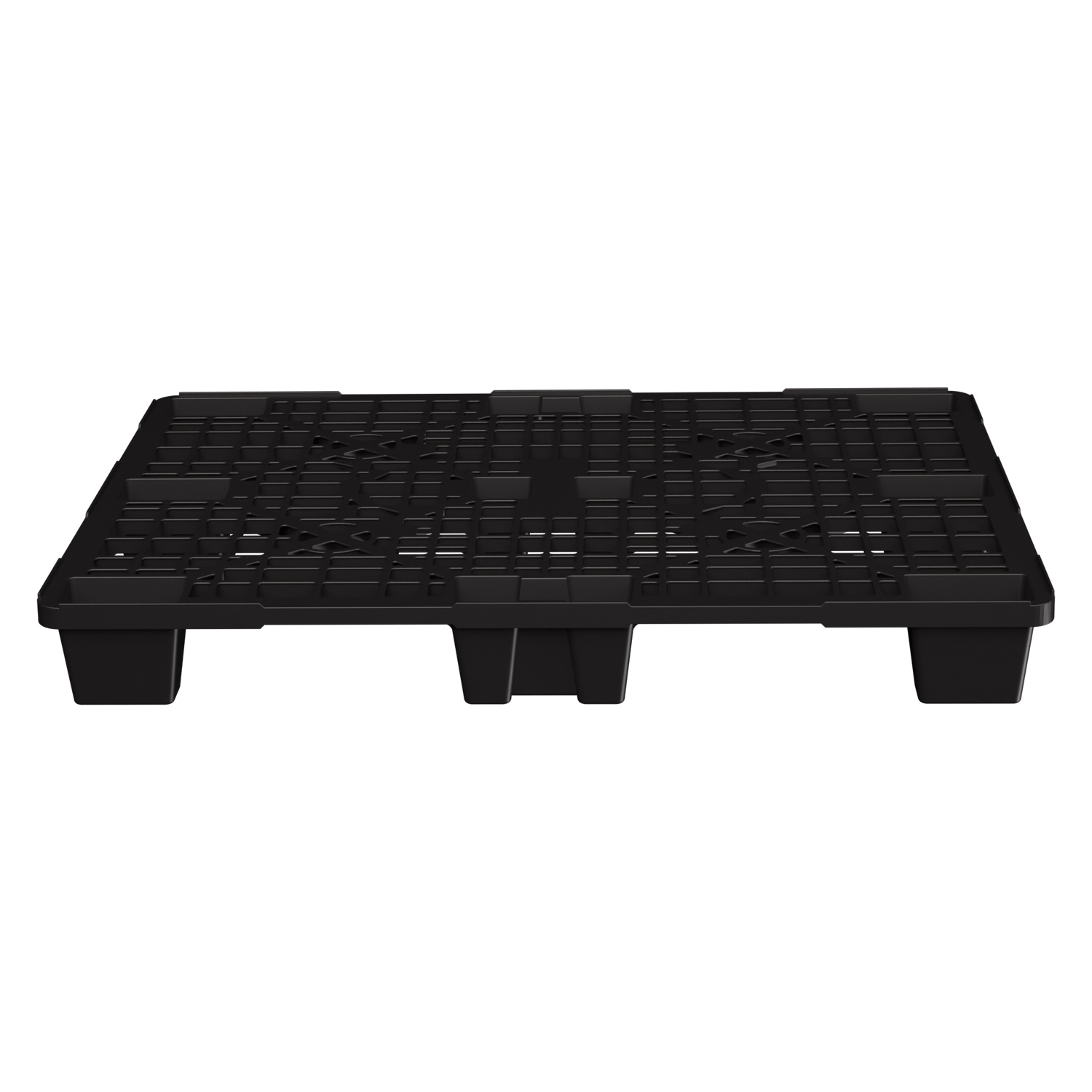 Пластиковый паллет 1200x800x140 мм iPlast чёрный ЭКО перфорированный на ножках с бортиком
