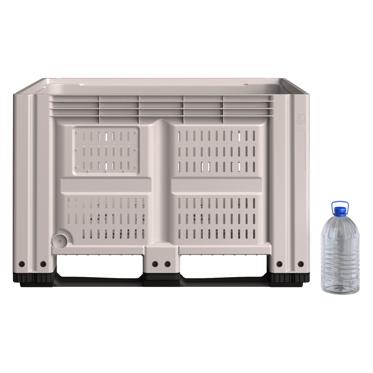 Большой контейнер 1200x1000x780 мм iPlast iBOX светло-серый c перфорированными стенками и дном, на полозьях