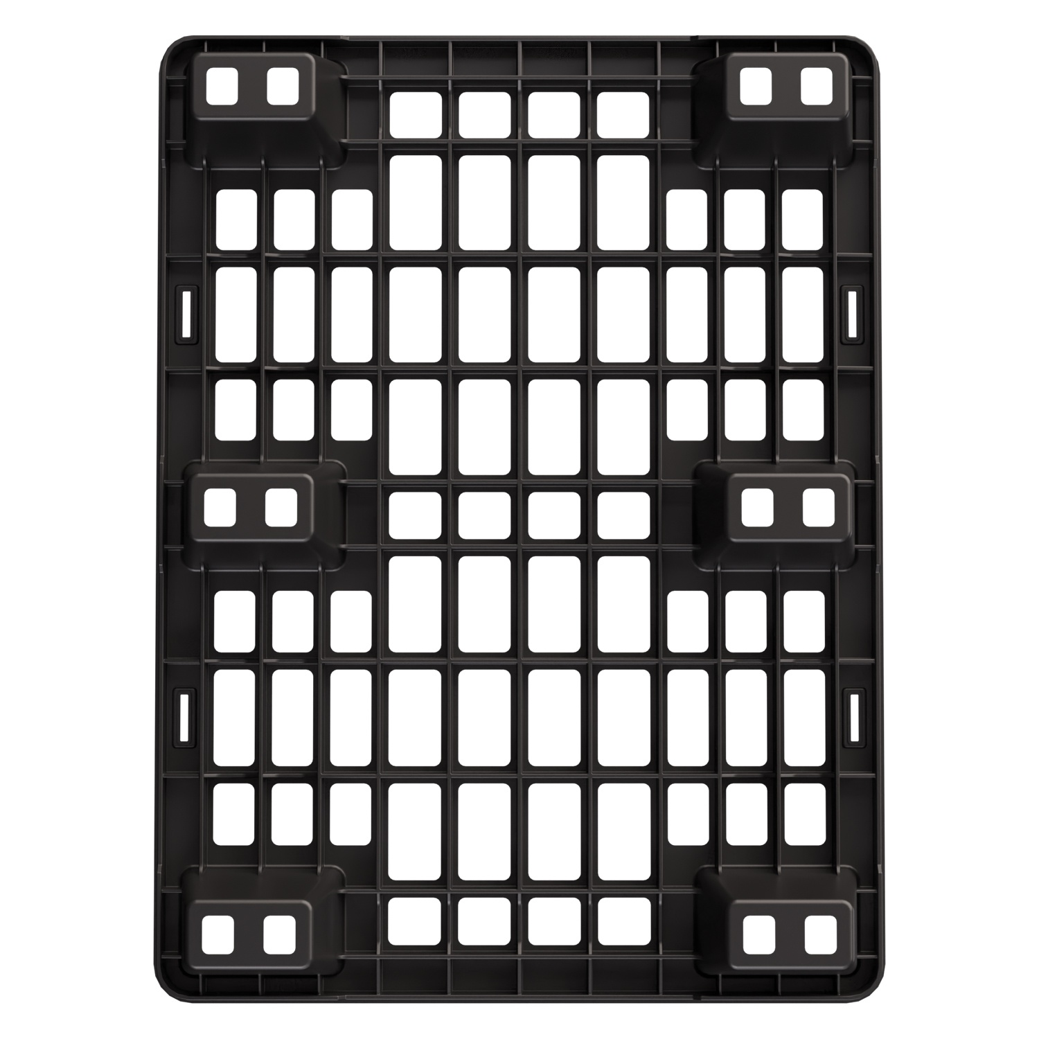 Пластиковый паллет 800x600x135 мм iPlast чёрный ЭКО перфорированный на ножках с бортиком