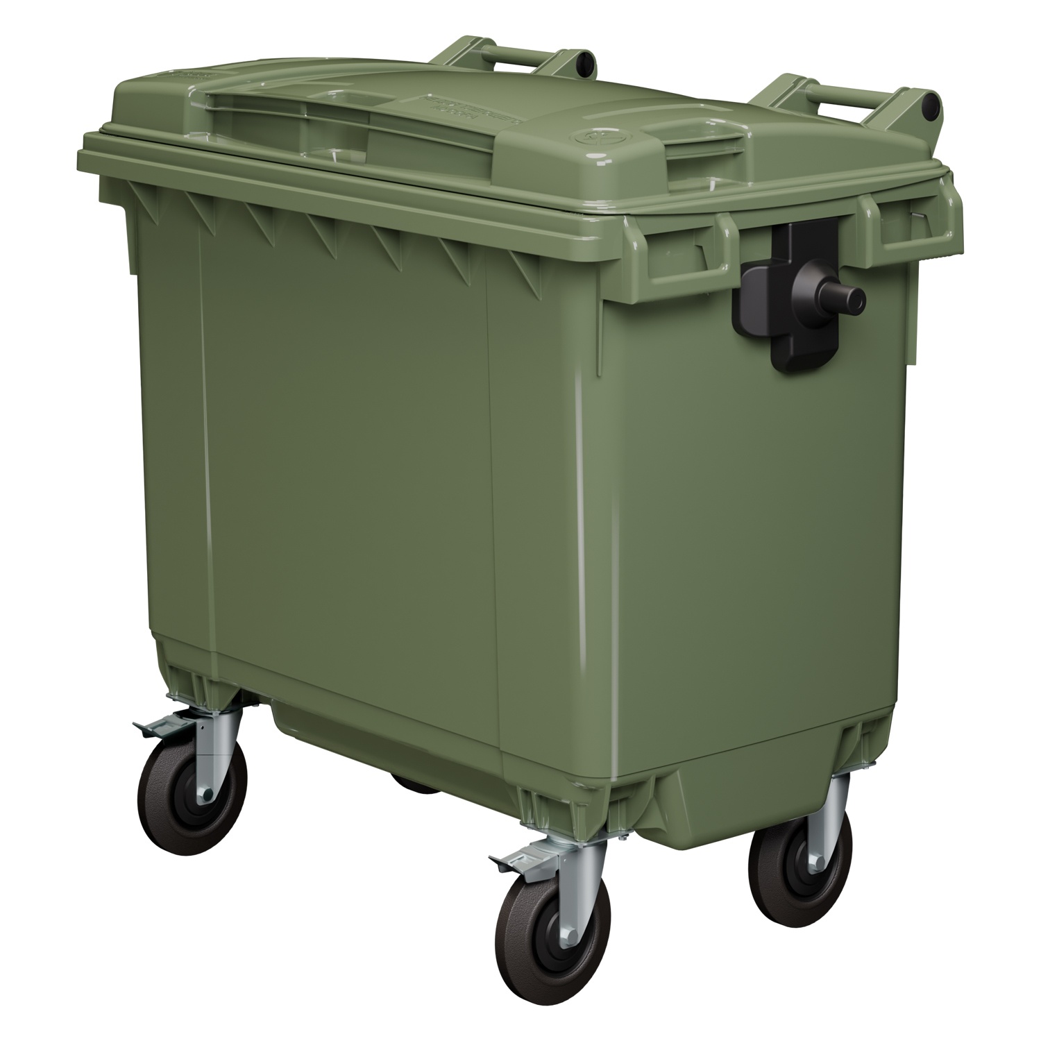 Мусорный контейнер 660 л iPlast зелёный 4-колёсный с зелёной крышкой