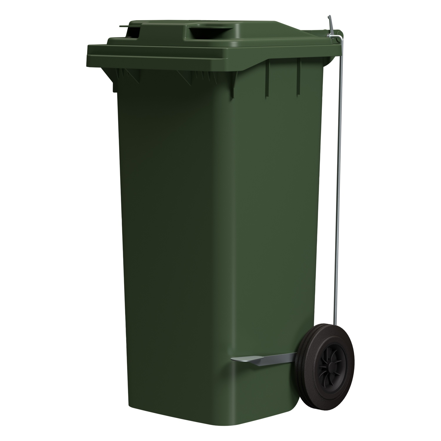 Мусорный контейнер 120 л iPlast зелёный 2-колёсный с зелёной крышкой и педалью открывания Мусорный контейнер 120 л iPlast зелёный 2-колёсный с зелёной крышкой и педалью открывания