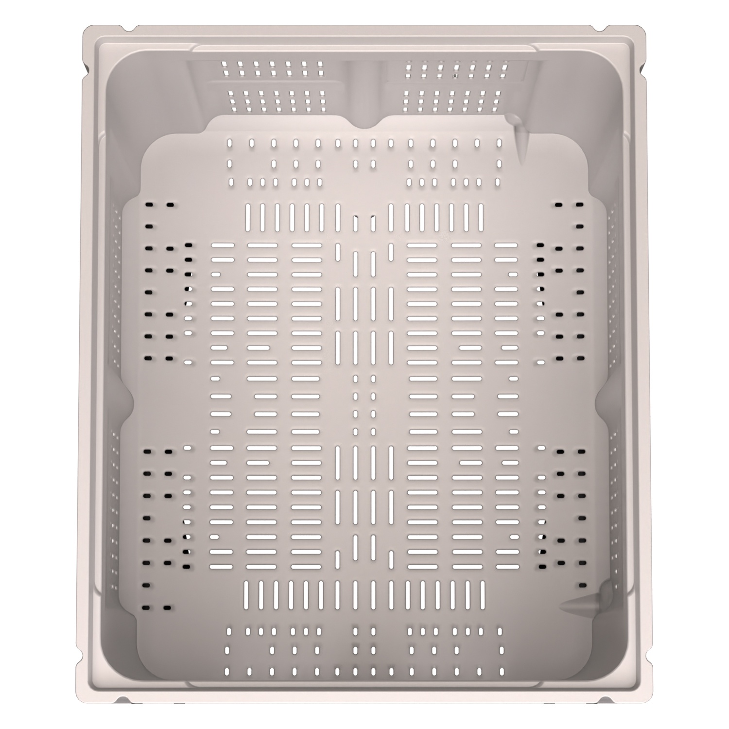 Большой контейнер 1200x1000x780 мм iPlast iBOX светло-серый c перфорированными стенками и дном, на полозьях Большой контейнер 1200x1000x780 мм iPlast iBOX светло-серый c перфорированными стенками и дном, на полозьях