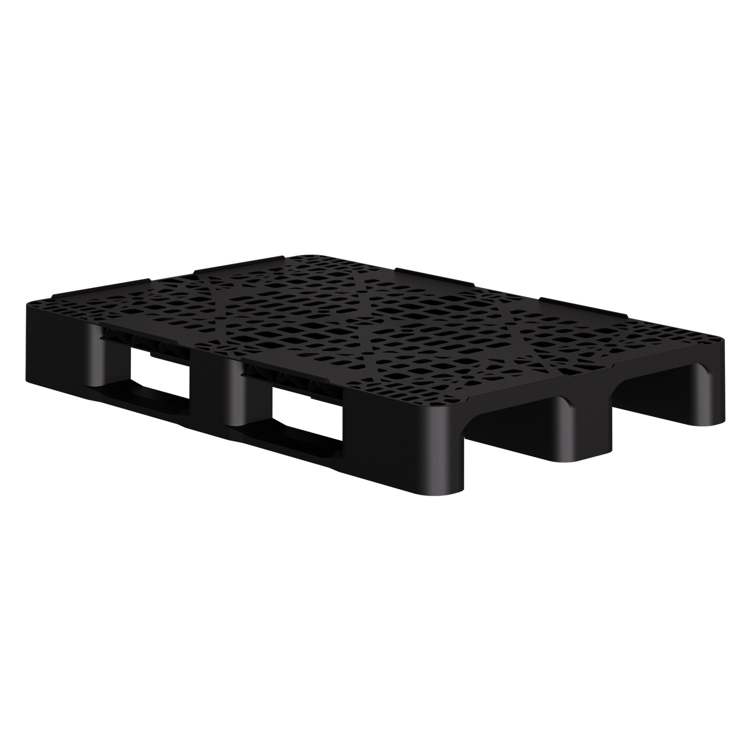 Пластиковый паллет 1200x800x150 мм iPlast чёрный перфорированный на 3 полозьях с бортиком