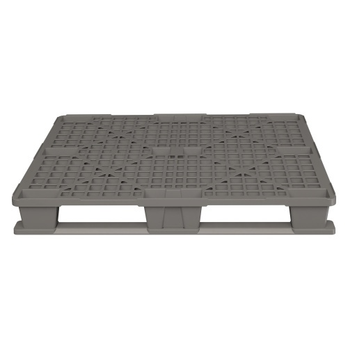 Пластиковый паллет 1200x1000x145 мм iPlast серый перфорированный на 3 полозьях с бортиком Пластиковый паллет 1200x1000x145 мм iPlast серый перфорированный на 3 полозьях с бортиком