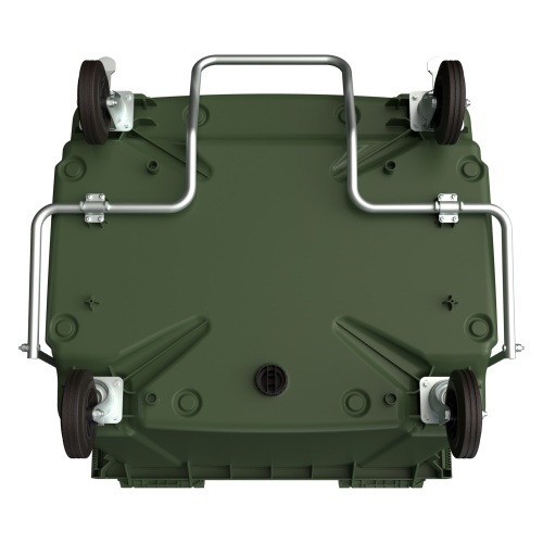 Мусорный контейнер 1100 л iPlast зелёный 4-колёсный с зелёной крышкой и педалью открывания