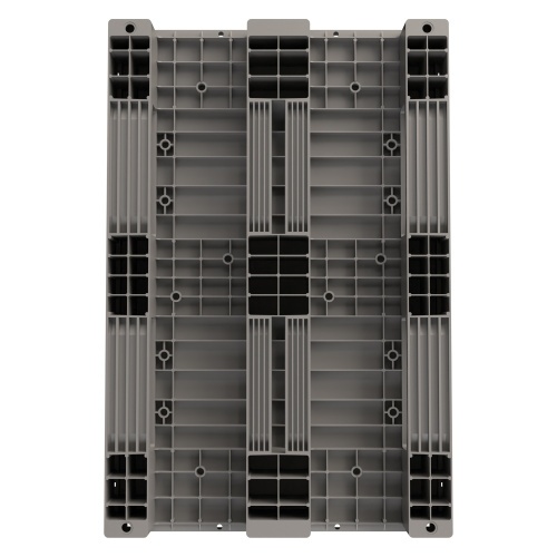 Пластиковый паллет 1200x800x160 мм iPlast серый сплошной на 3 полозьях с бортиком и элементами усиления