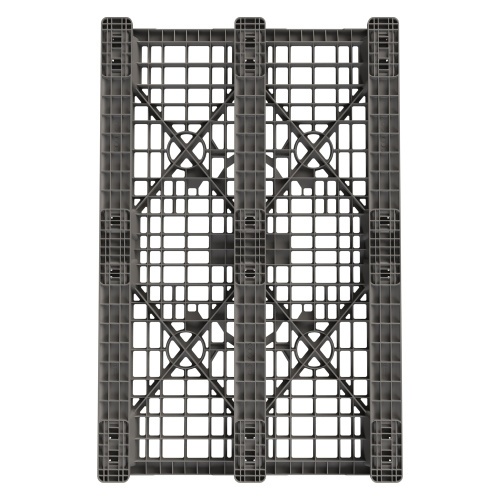 Пластиковый паллет 1200x800x150 мм iPlast серый многооборотный перфорированный на 3 полозьях с бортиком