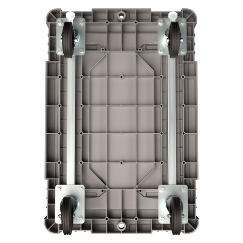 Складская тележка 620х420х185 мм iPlast серая 4-колёсная (2 колеса с тормозом) с 2 трубами усиления