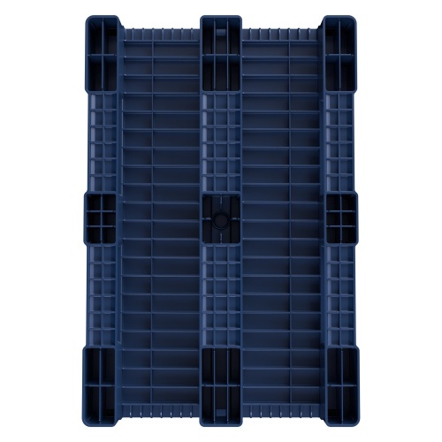 Пластиковый паллет 1200х800х150 мм iPlast синий индиго сплошной на 3 полозьях с борт. и 2 трубами усиления