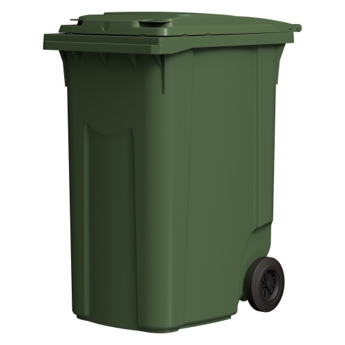 Мусорный контейнер 360 л iPlast зелёный 2-колёсный (д. 200 мм) с зелёной крышкой