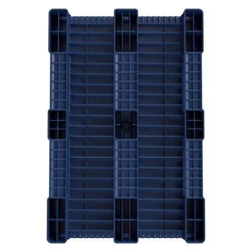 Пластиковый паллет 1200х800х150 мм iPlast синий индиго сплошной на 3 полозьях с бортиком