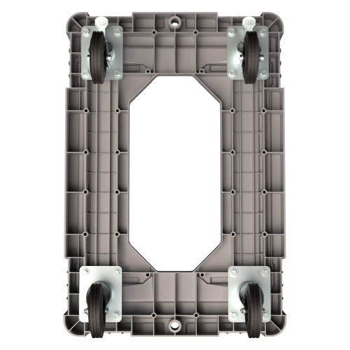 Складская тележка 620x420x185 мм iPlast серая 4-колёсная (2 колеса с тормозом) с отверстием