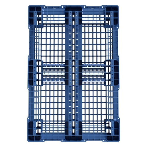 Пластиковый паллет 1210x810x150 мм iPlast голубой перфорированный на 6 полозьях с бортиком