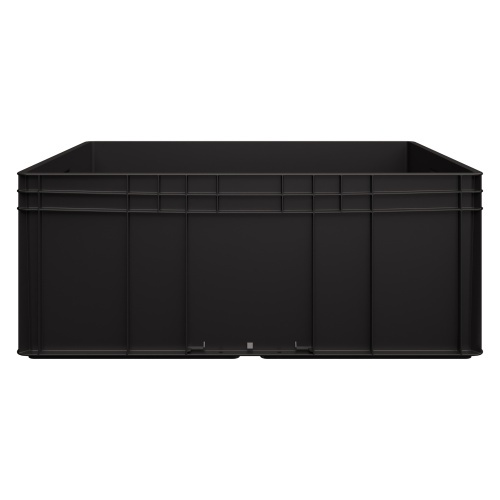Евроконтейнер ЕС-8632.3 800х600х320 мм iPlast чёрный ЭКО с усиленным дном, открытыми ручками