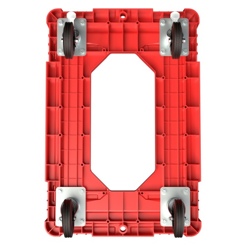 Складская тележка 620x420x185 мм iPlast красная 4-колёсная (2 колеса с тормозом) с отверстием