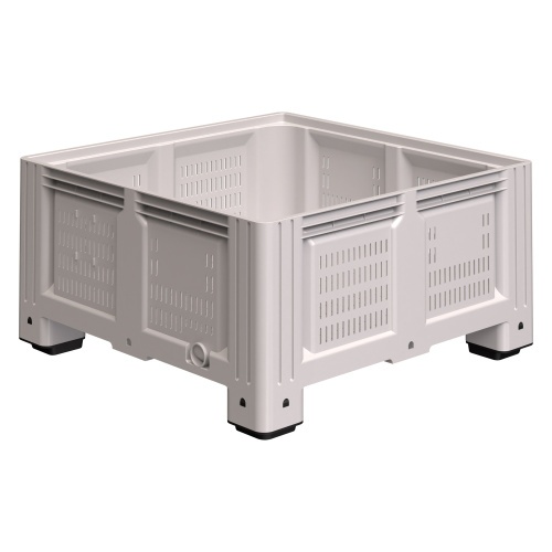 Большой контейнер 1130x1130x580 мм iPlast iBOX светло-серый c перфорированными стенками и дном, на ножках