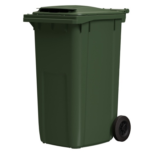 Мусорный контейнер 240 л iPlast зелёный 2-колёсный (д. 200 мм) с зелёной крышкой NEW (20.808)