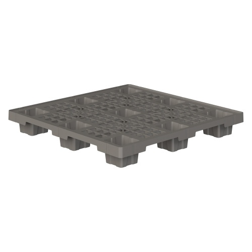 Пластиковый паллет 1100x1100x140 мм iPlast серый перфорированный на ножках с бортиком Пластиковый паллет 1100x1100x140 мм iPlast серый перфорированный на ножках с бортиком
