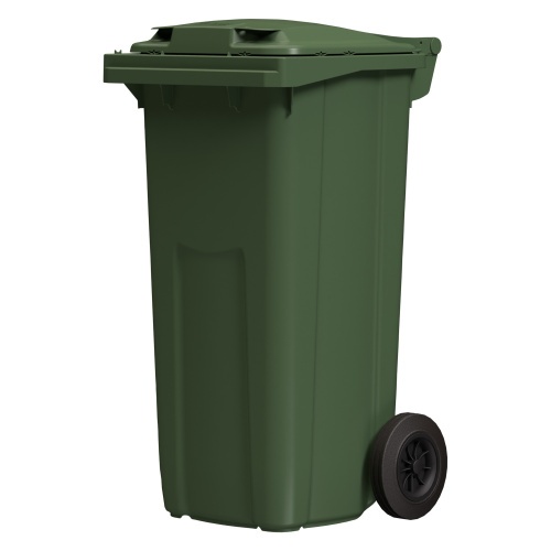 Мусорный контейнер 120 л iPlast зелёный 2-колёсный (д. 200 мм) с зелёной крышкой NEW (20.805)