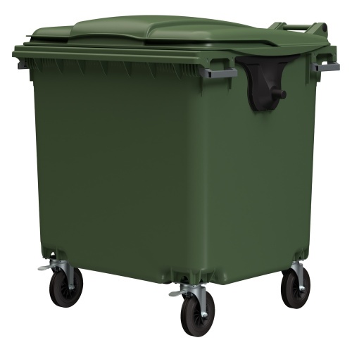 Мусорный контейнер 1100 л iPlast зелёный 4-колёсный с зелёной крышкой без педали N2 (20.809.2)