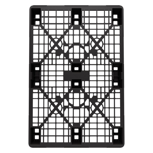 Пластиковый паллет 1200x800x140 мм iPlast чёрный ЭКО перфорированный на ножках с бортиком Пластиковый паллет 1200x800x140 мм iPlast чёрный ЭКО перфорированный на ножках с бортиком