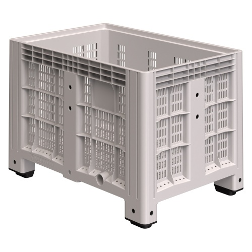 Большой контейнер 1200x800x800 мм iPlast iBOX светло-серый c перфорированными стенками и дном, на ножках