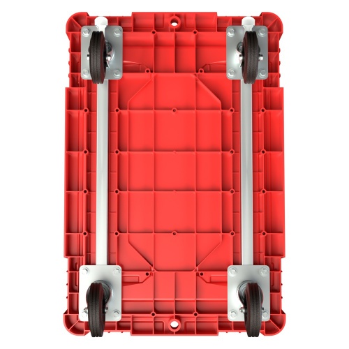 Складская тележка 620х420х185 мм iPlast красная 4-колёсная (2 колеса с тормозом) с 2 трубами усиления
